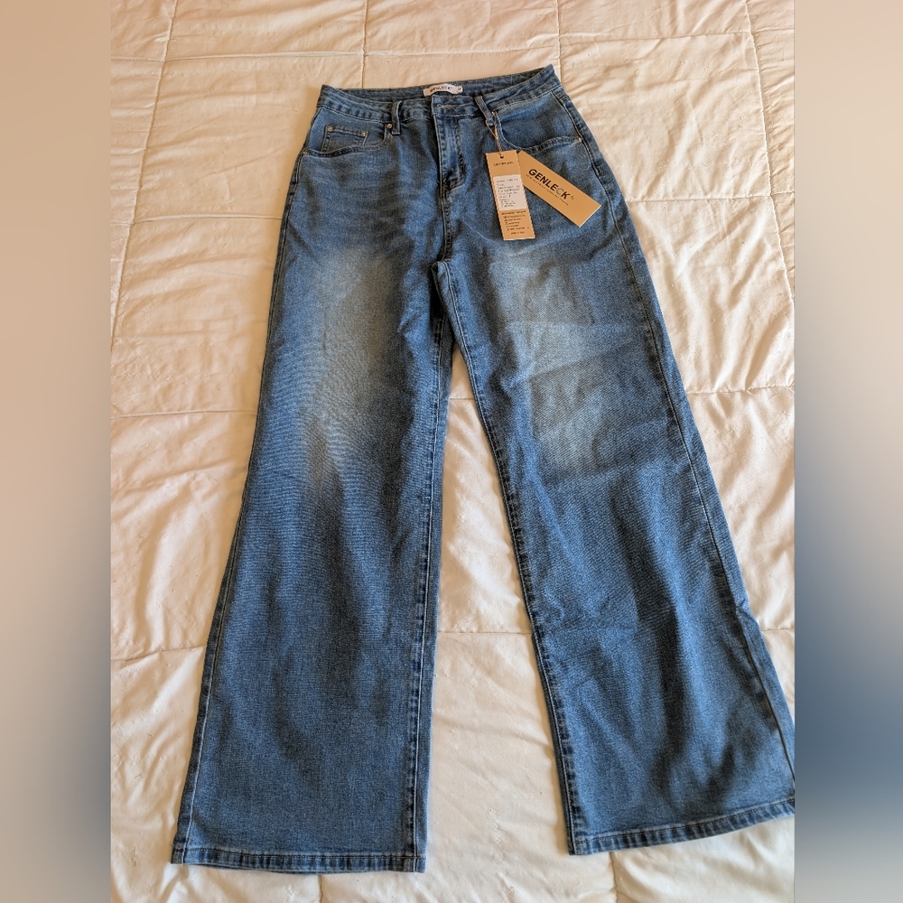 Women’s boyfriend wideleg Jeans medium blue NWT